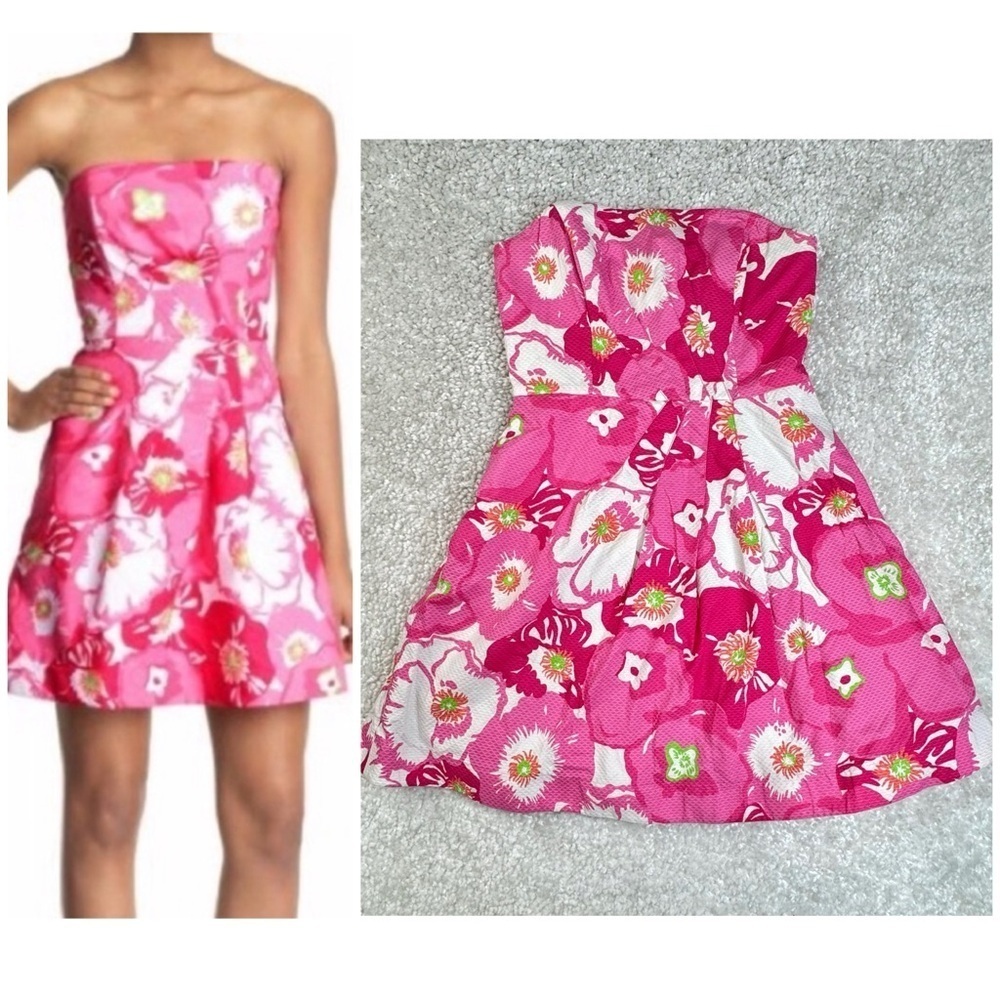Lilly Pulitzer  Bloom Dress Pink Floral Preppy Resort Coquette Cruise Tropical 4
